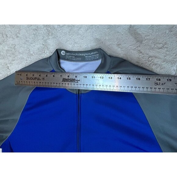 Aero Tech Design Custom Full-Zip Long Sleeve Cycling Jersey 2XL Blue Gray Pocket - Picture 6 of 7